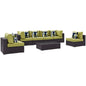 Convene Seven PCS Outdoor Patio Sectional Set, Green, Rattan 11081