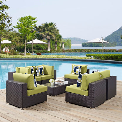 Convene Seven PCS Outdoor Patio Sectional Set, Green, Rattan 11081