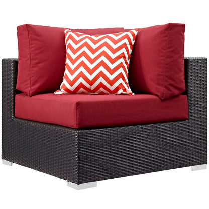 Convene Seven PCS Outdoor Patio Sectional Set, Red, Rattan 11082