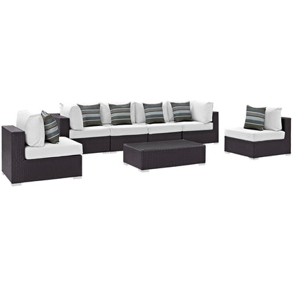 Convene Seven PCS Outdoor Patio Sectional Set, White, Rattan 11084