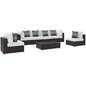 Convene Seven PCS Outdoor Patio Sectional Set, White, Rattan 11084