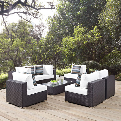Convene Seven PCS Outdoor Patio Sectional Set, White, Rattan 11084