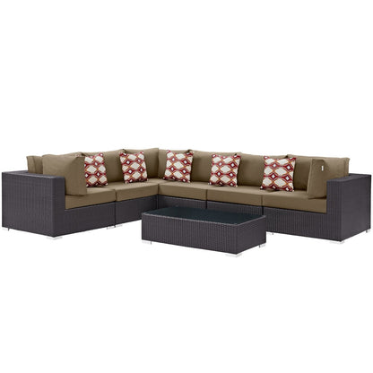 Convene Seven PCS Outdoor Patio Sectional Set, Brown, Rattan 11086