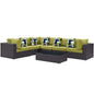 Convene Seven PCS Outdoor Patio Sectional Set, Green, Rattan 11088