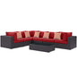 Convene Seven PCS Outdoor Patio Sectional Set, Red, Rattan 11089