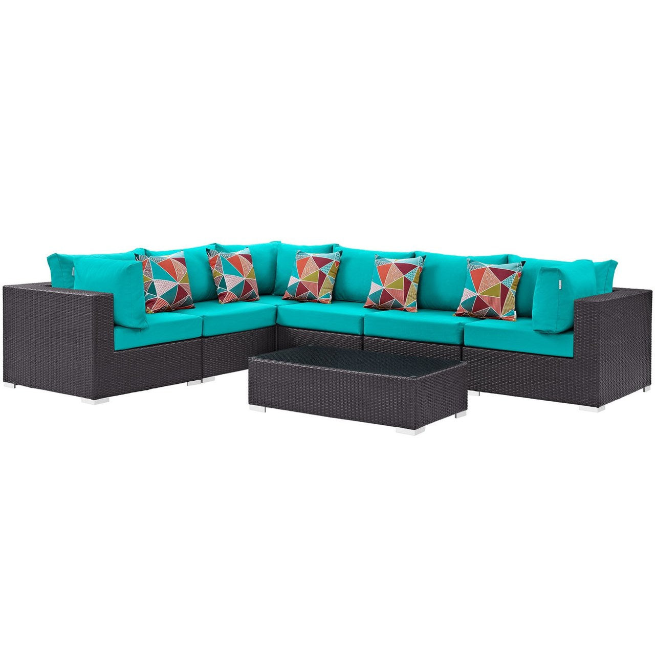 Convene Seven PCS Outdoor Patio Sectional Set, Blue, Rattan 11090