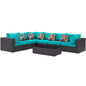 Convene Seven PCS Outdoor Patio Sectional Set, Blue, Rattan 11090