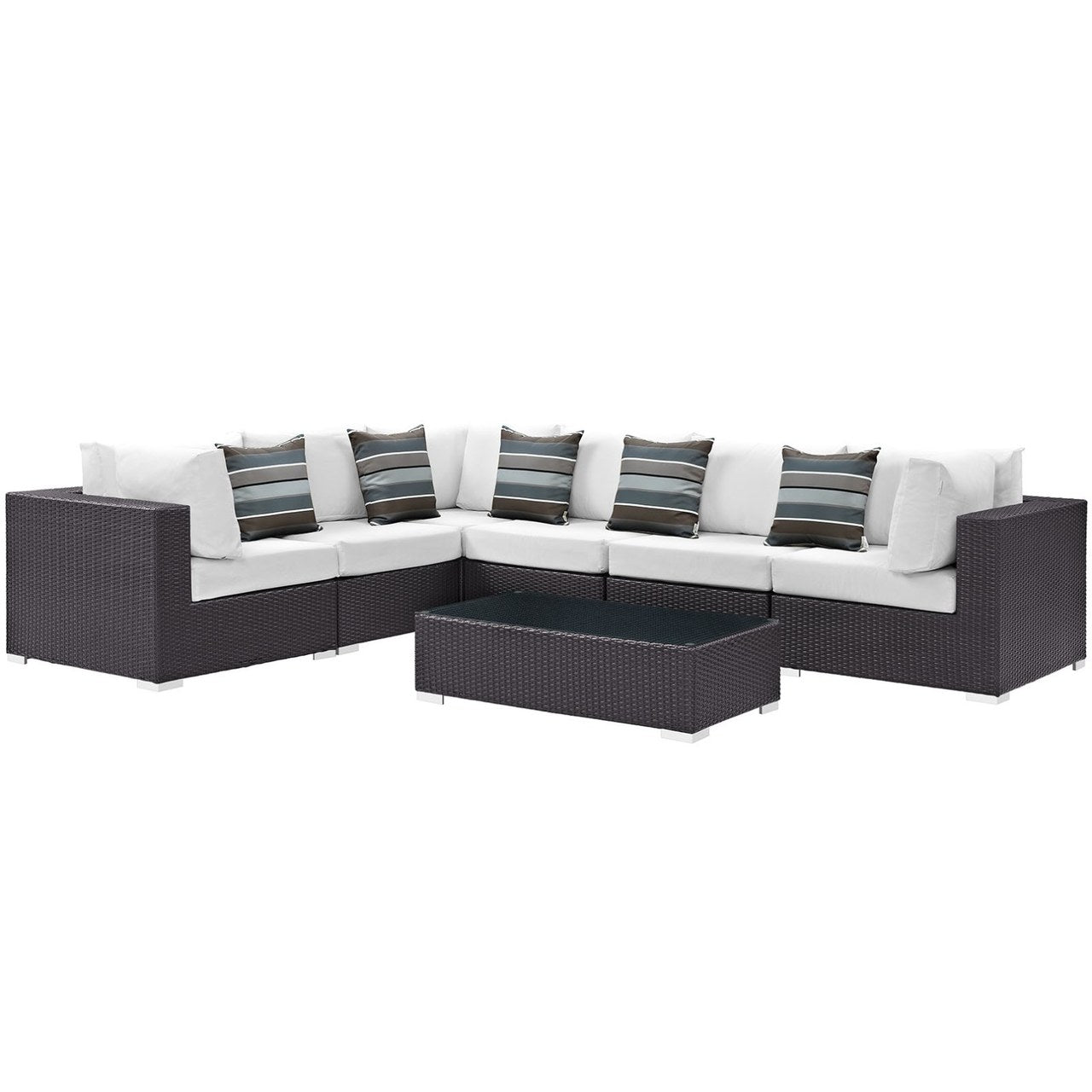 Convene Seven PCS Outdoor Patio Sectional Set, White, Rattan 11091