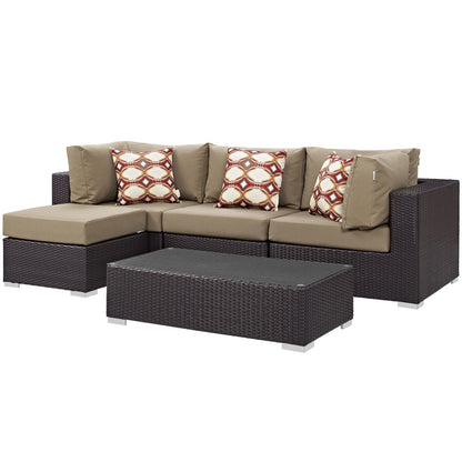 Convene Five PCS Outdoor Patio Sectional Set, Brown, Rattan 11093