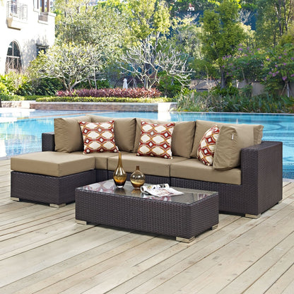 Convene Five PCS Outdoor Patio Sectional Set, Brown, Rattan 11093