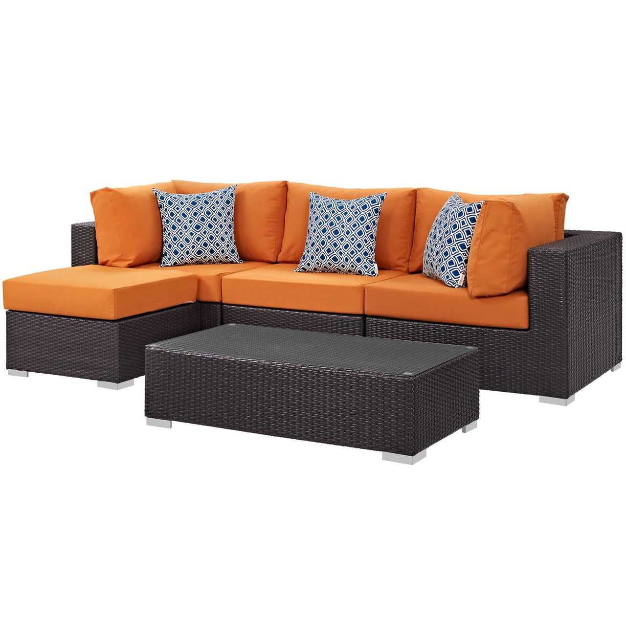 Convene Five PCS Outdoor Patio Sectional Set, Orange, Rattan 11094