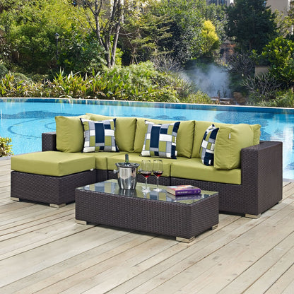 Convene Five PCS Outdoor Patio Sectional Set, Green, Rattan 11095