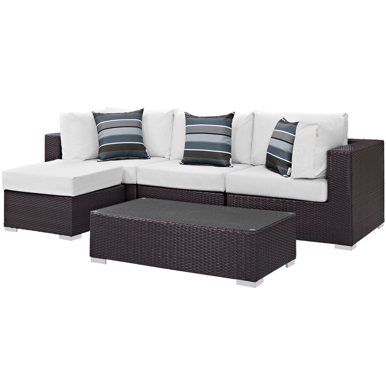 Convene Five PCS Outdoor Patio Sectional Set, White, Rattan 11098