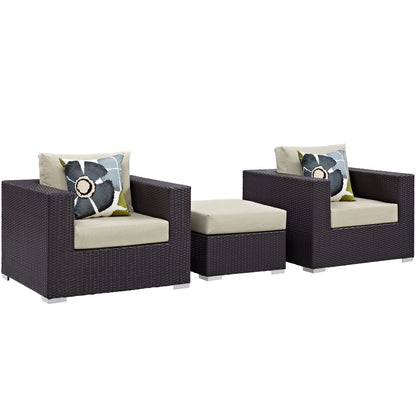 Convene Three PCS Outdoor Patio Sofa Set, Beige, Rattan 11099