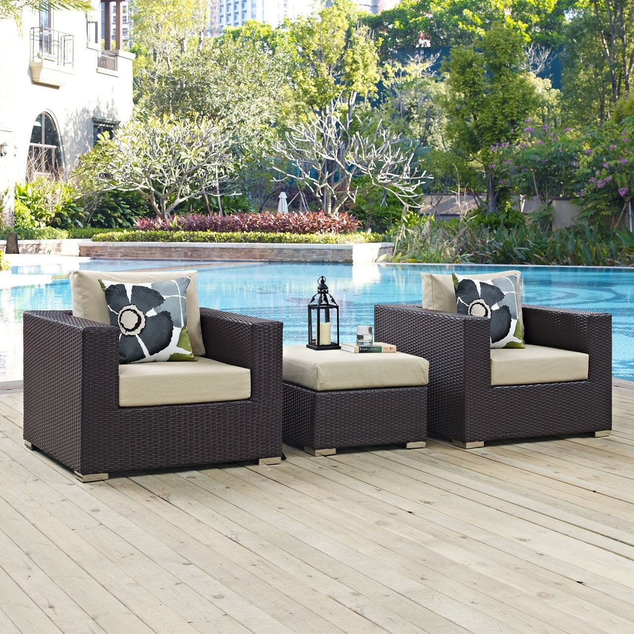 Convene Three PCS Outdoor Patio Sofa Set, Beige, Rattan 11099