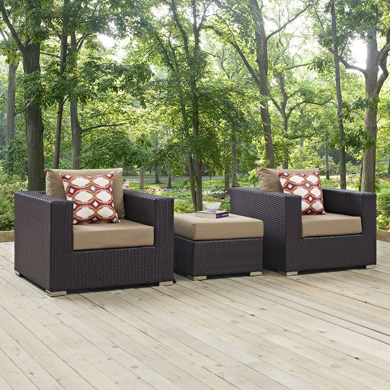 Convene Three PCS Outdoor Patio Sofa Set, Brown, Rattan 11100