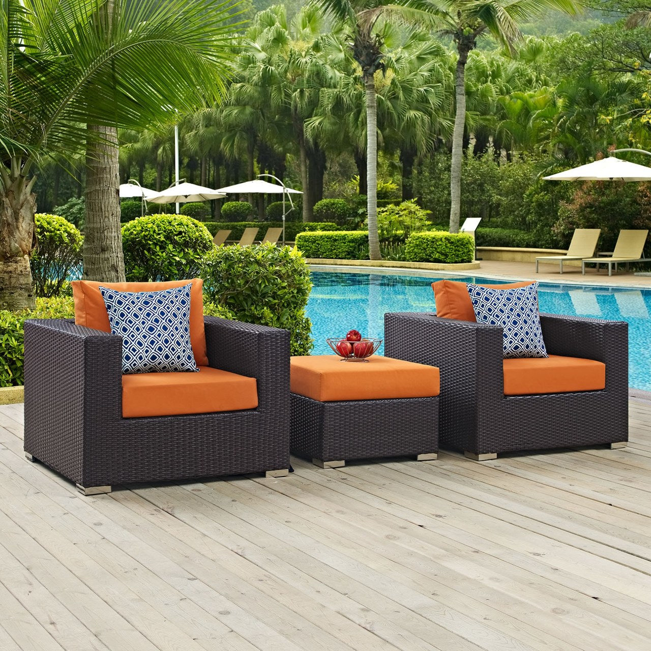 Convene Three PCS Outdoor Patio Sofa Set, Orange, Rattan 11101