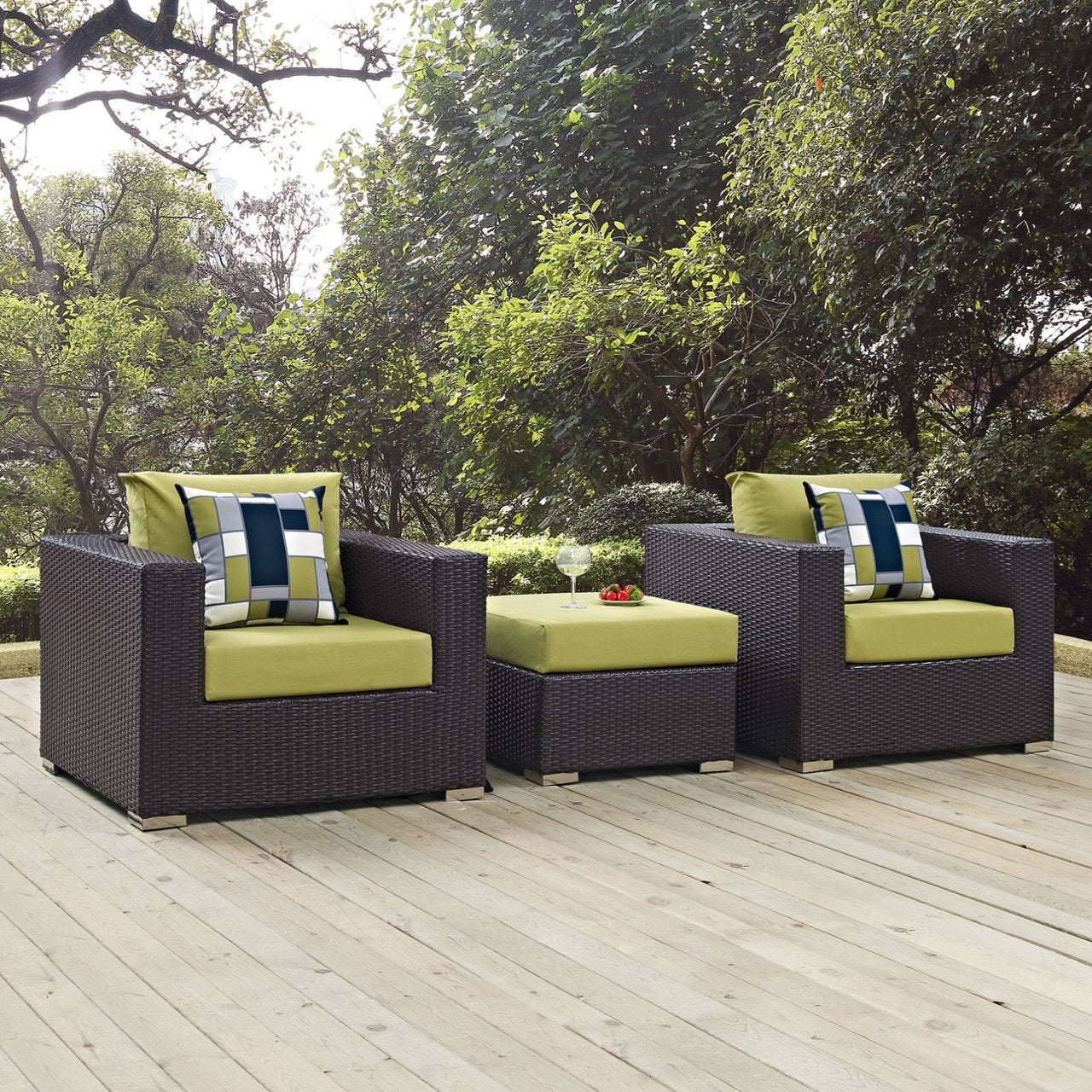Convene Three PCS Outdoor Patio Sofa Set, Green, Rattan 11102