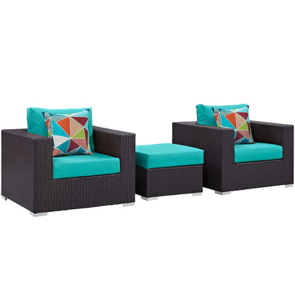 Convene Three PCS Outdoor Patio Sofa Set, Blue, Rattan 11104