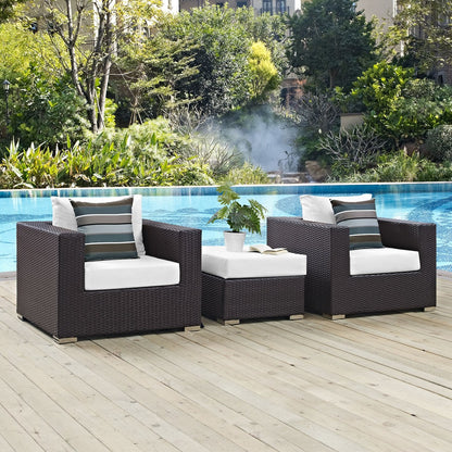 Convene Three PCS Outdoor Patio Sofa Set, White, Rattan 11105