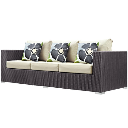 Convene 3 Piece Outdoor Patio Sofa Set, Rattan, Wicker, Dark Brown Beige, 18114