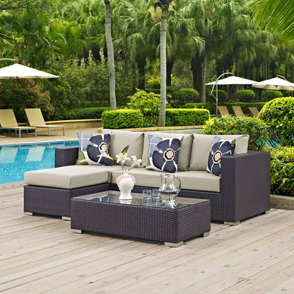 Convene 3 Piece Outdoor Patio Sofa Set, Rattan, Wicker, Dark Brown Beige, 18114