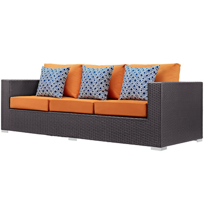 Convene 3 Piece Outdoor Patio Sofa Set, Rattan, Wicker, Dark Brown Orange, 18116