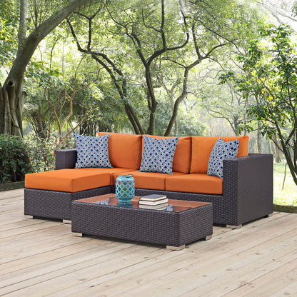 Convene 3 Piece Outdoor Patio Sofa Set, Rattan, Wicker, Dark Brown Orange, 18116