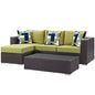 Convene 3 Piece Outdoor Patio Sofa Set, Rattan, Wicker, Dark Brown Green, 18117
