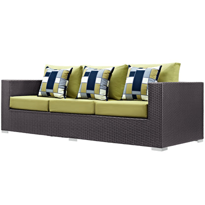 Convene 3 Piece Outdoor Patio Sofa Set, Rattan, Wicker, Dark Brown Green, 18117