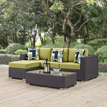 Convene 3 Piece Outdoor Patio Sofa Set, Rattan, Wicker, Dark Brown Green, 18117