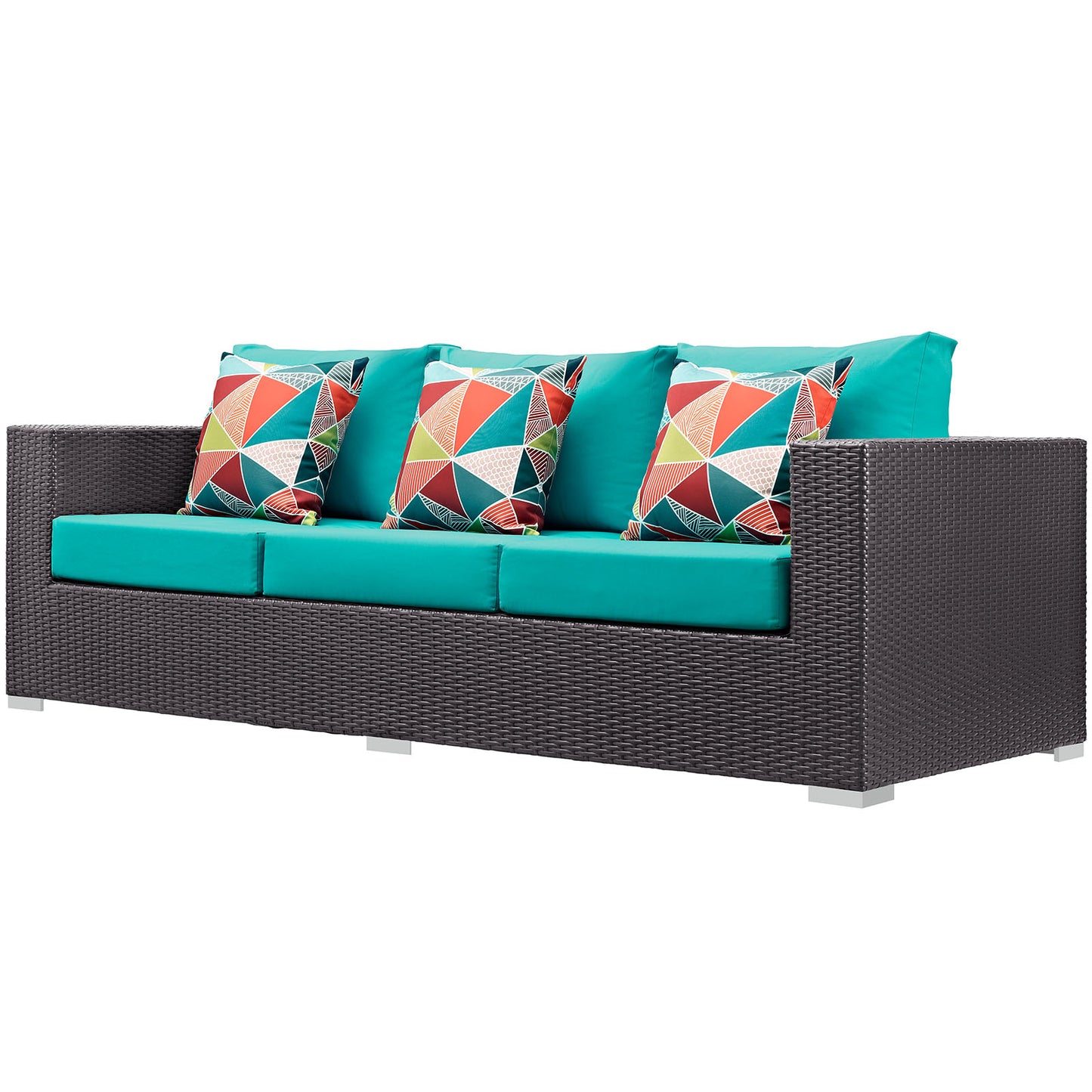 Convene 3 Piece Outdoor Patio Sofa Set, Rattan, Wicker, Dark Brown Blue, 18119