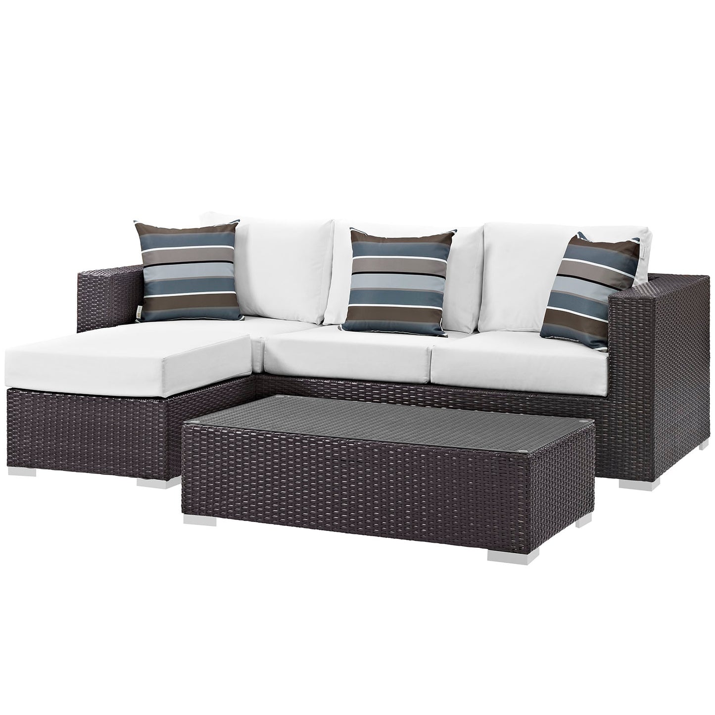 Convene 3 Piece Outdoor Patio Sofa Set, Rattan, Wicker, Dark Brown White, 18120