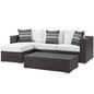Convene 3 Piece Outdoor Patio Sofa Set, Rattan, Wicker, Dark Brown White, 18120