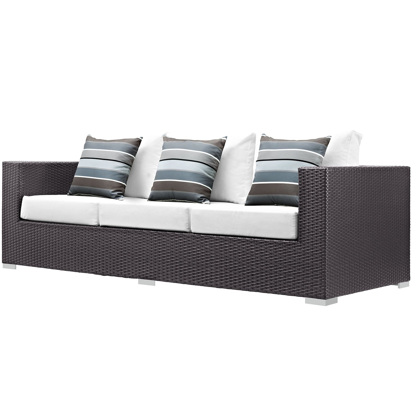 Convene 3 Piece Outdoor Patio Sofa Set, Rattan, Wicker, Dark Brown White, 18120