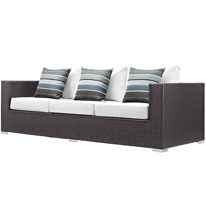 Convene 3 Piece Outdoor Patio Sofa Set, Rattan, Wicker, Dark Brown White, 18120