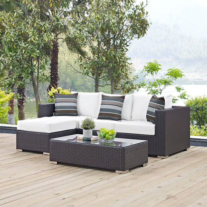 Convene 3 Piece Outdoor Patio Sofa Set, Rattan, Wicker, Dark Brown White, 18120