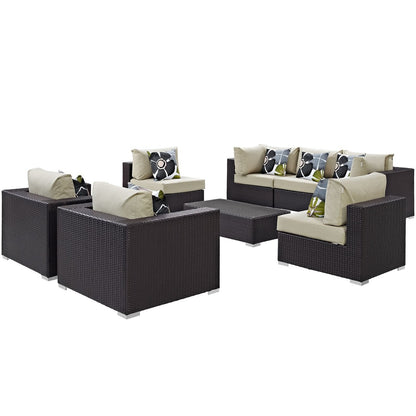 Convene Eight PCS Outdoor Patio Sectional Set, Beige, Rattan 11106