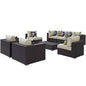 Convene Eight PCS Outdoor Patio Sectional Set, Beige, Rattan 11106