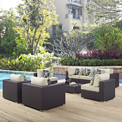 Convene Eight PCS Outdoor Patio Sectional Set, Beige, Rattan 11106