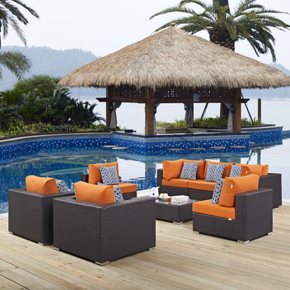 Convene Eight PCS Outdoor Patio Sectional Set, Orange, Rattan 11108