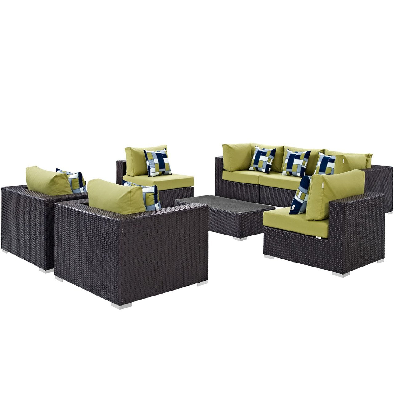 Convene Eight PCS Outdoor Patio Sectional Set, Brown, Rattan 11109