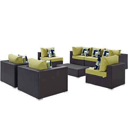 Convene Eight PCS Outdoor Patio Sectional Set, Brown, Rattan 11109