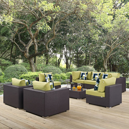 Convene Eight PCS Outdoor Patio Sectional Set, Brown, Rattan 11109