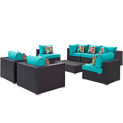 Convene Eight PCS Outdoor Patio Sectional Set, Blue, Rattan 11111