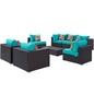 Convene Eight PCS Outdoor Patio Sectional Set, Blue, Rattan 11111