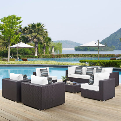 Convene Eight PCS Outdoor Patio Sectional Set, White, Rattan 11112