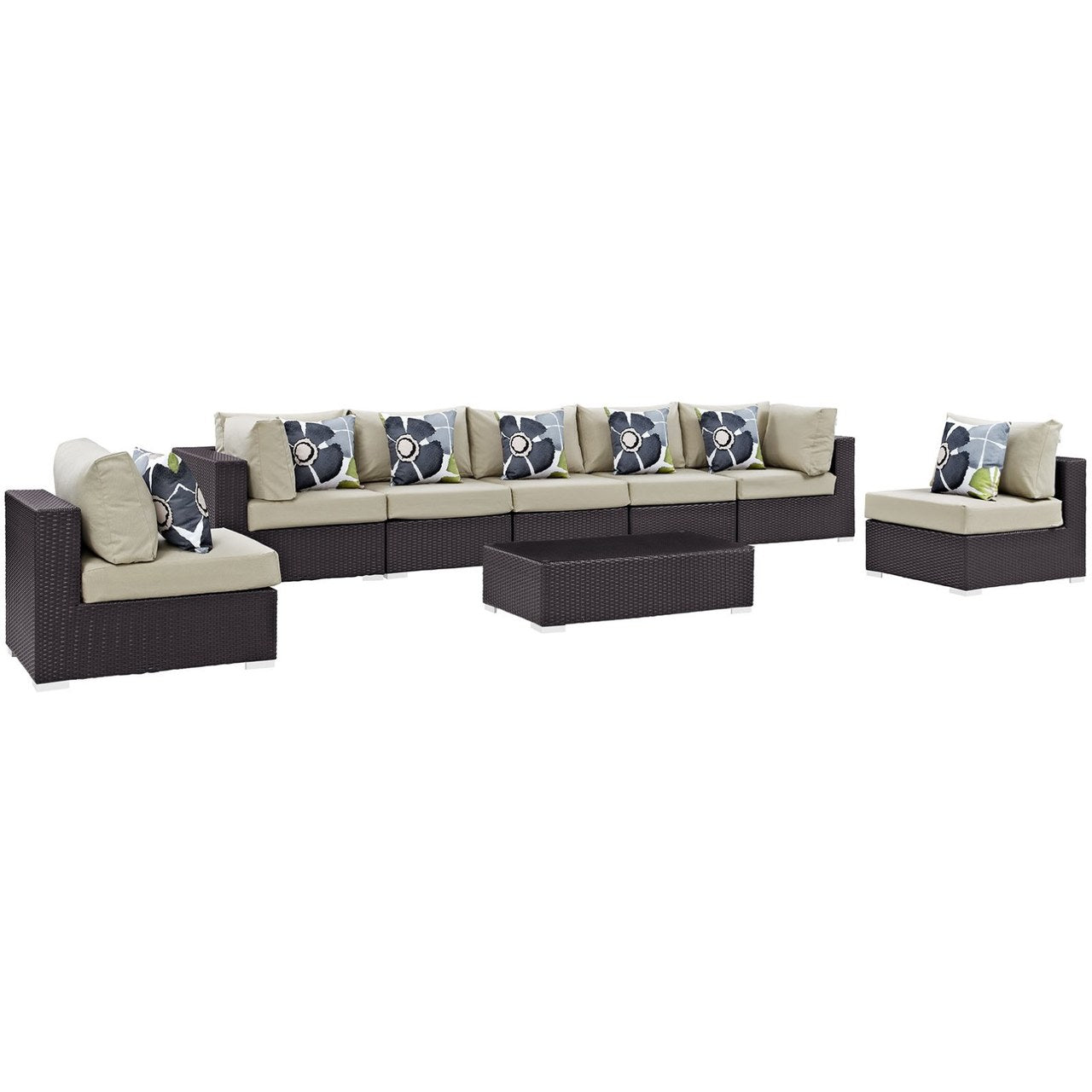 Convene Eight PCS Outdoor Patio Sectional Set, Beige, Rattan 11113