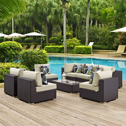 Convene Eight PCS Outdoor Patio Sectional Set, Beige, Rattan 11113