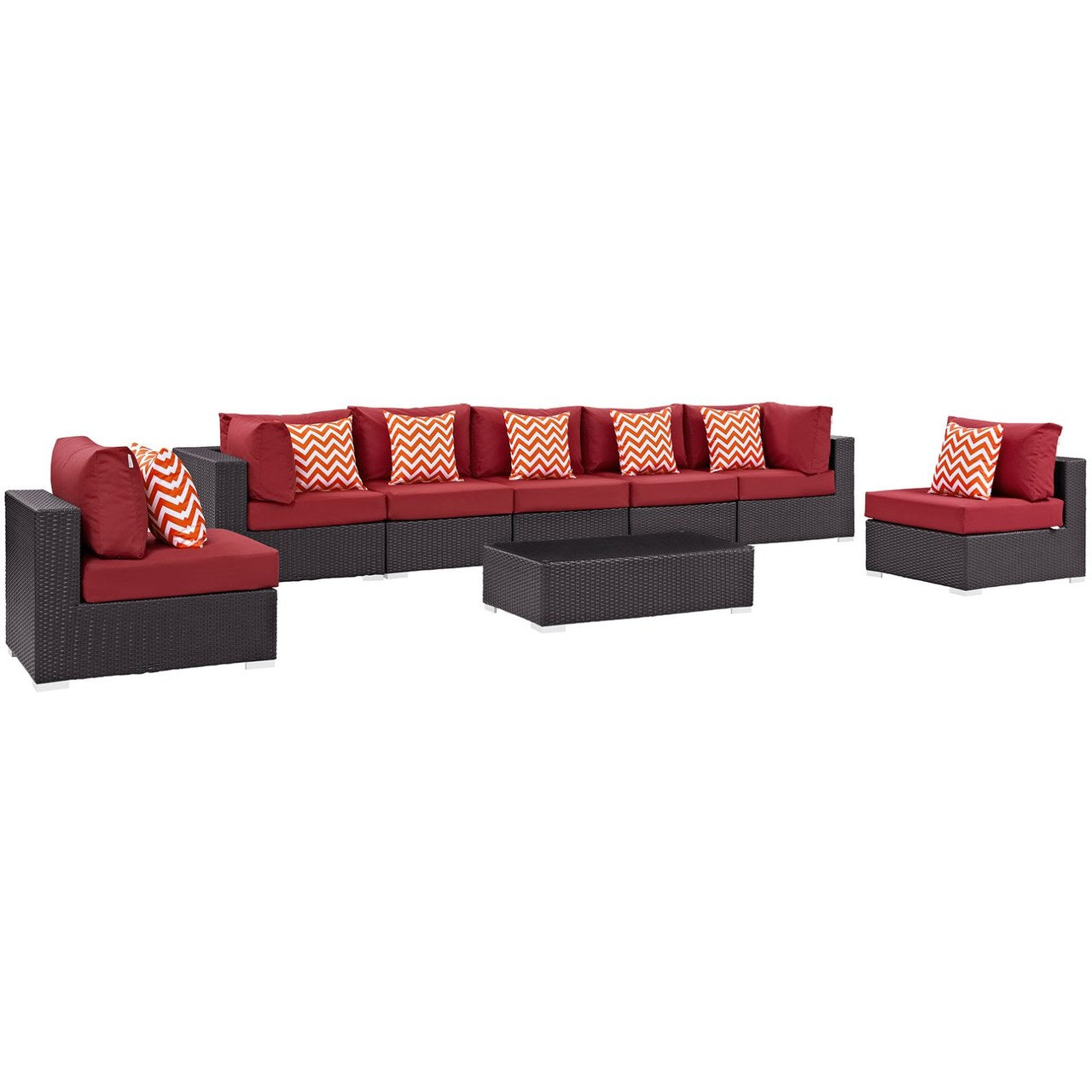 Convene Eight PCS Outdoor Patio Sectional Set, Red, Rattan 11117